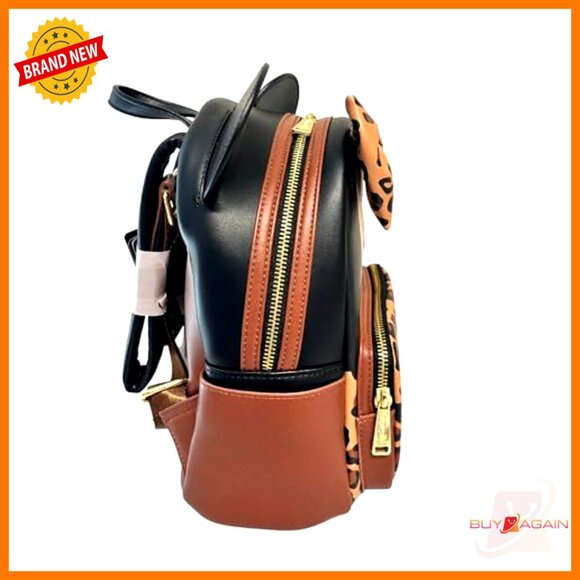 Leopard Print Minnie Mouse Vegan Leather Shoulder Bag Adjustable Straps - Picture 4 of 5